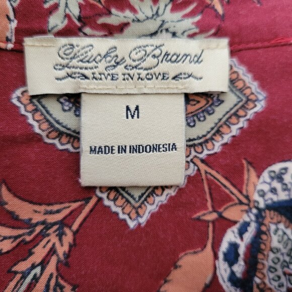 Buckle Lucky Brand Long Sleeve Button Down Women’s M Top, Red Floral, Boho - Picture 8 of 11